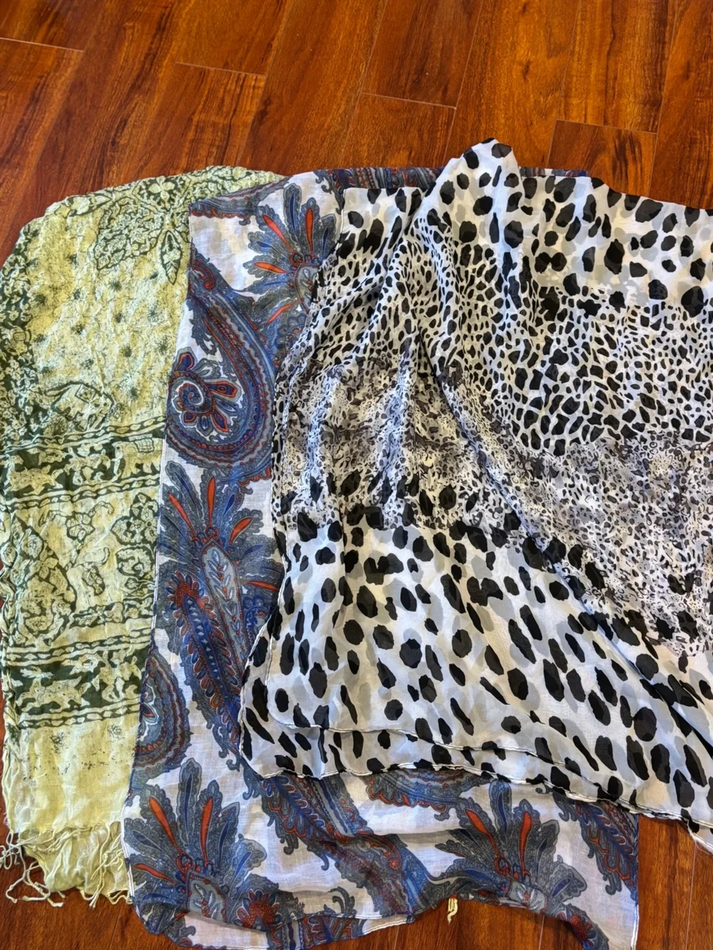 Women's Multi-Pattern Lightweight Scarves - Green, Blue & Black